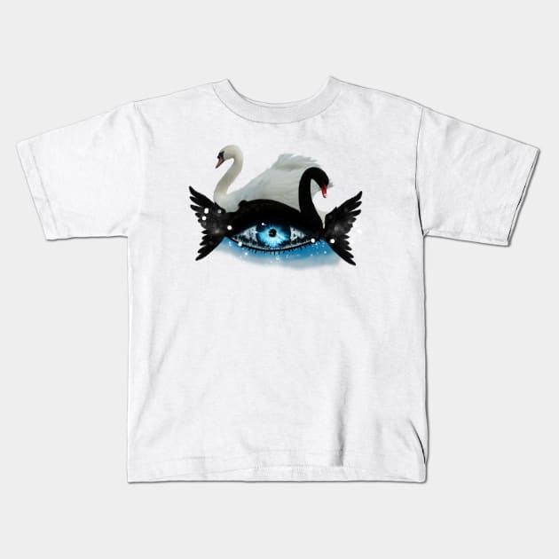Fantasy eye with swan in black and white Kids T-Shirt by Nicky2342